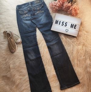 Miss Me easy boot cut jeans, 35 inch inseam.